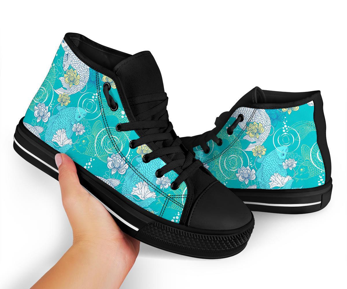 Koi Fish Lotus Pattern Print Men Women's High Top Shoes-grizzshop