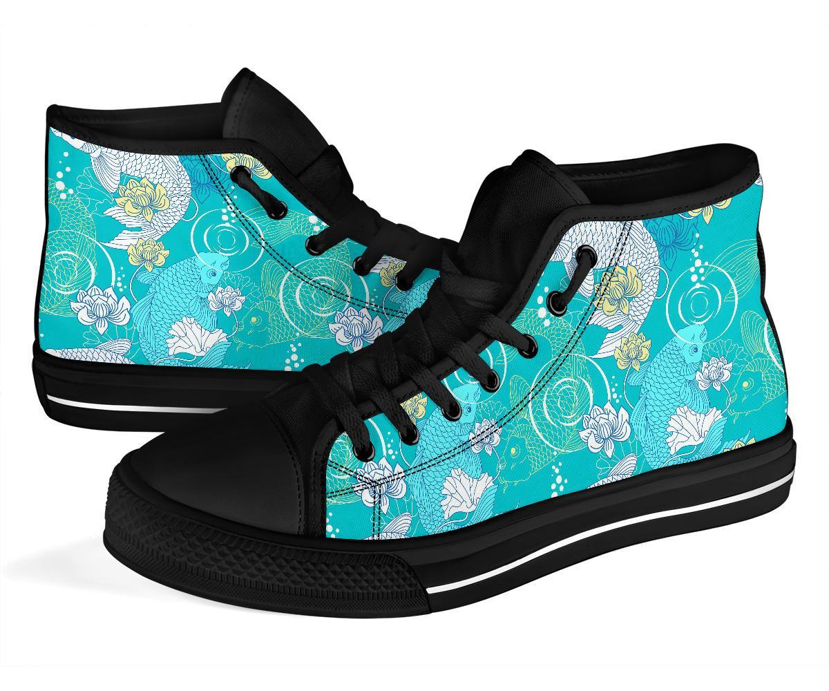 Koi Fish Lotus Pattern Print Men Women's High Top Shoes-grizzshop