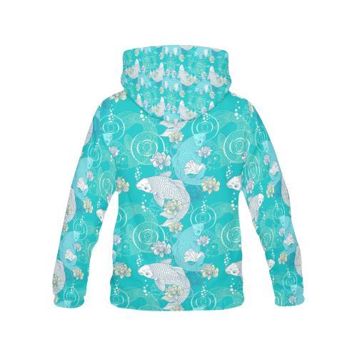 Koi Fish Lotus Pattern Print Women Pullover Hoodie-grizzshop