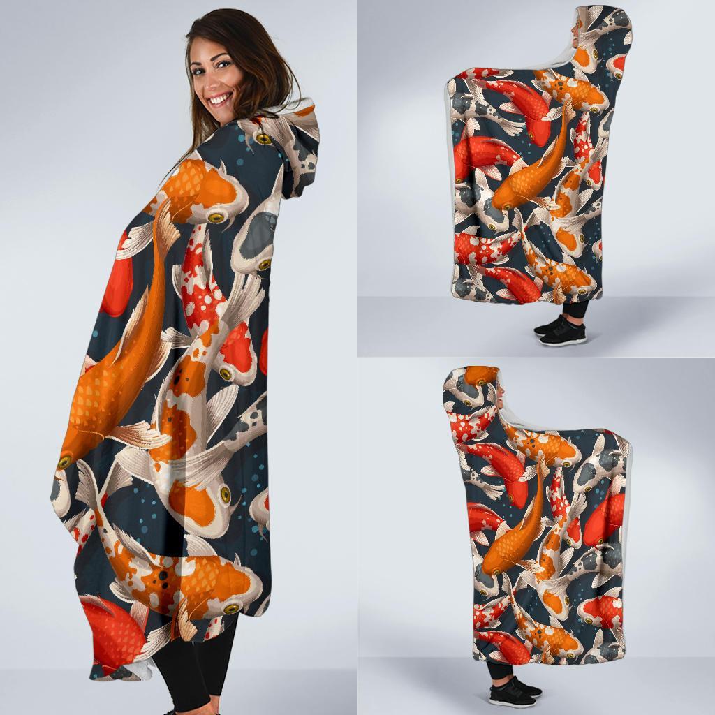 Koi Fish Pattern Print Hooded Blanket-grizzshop