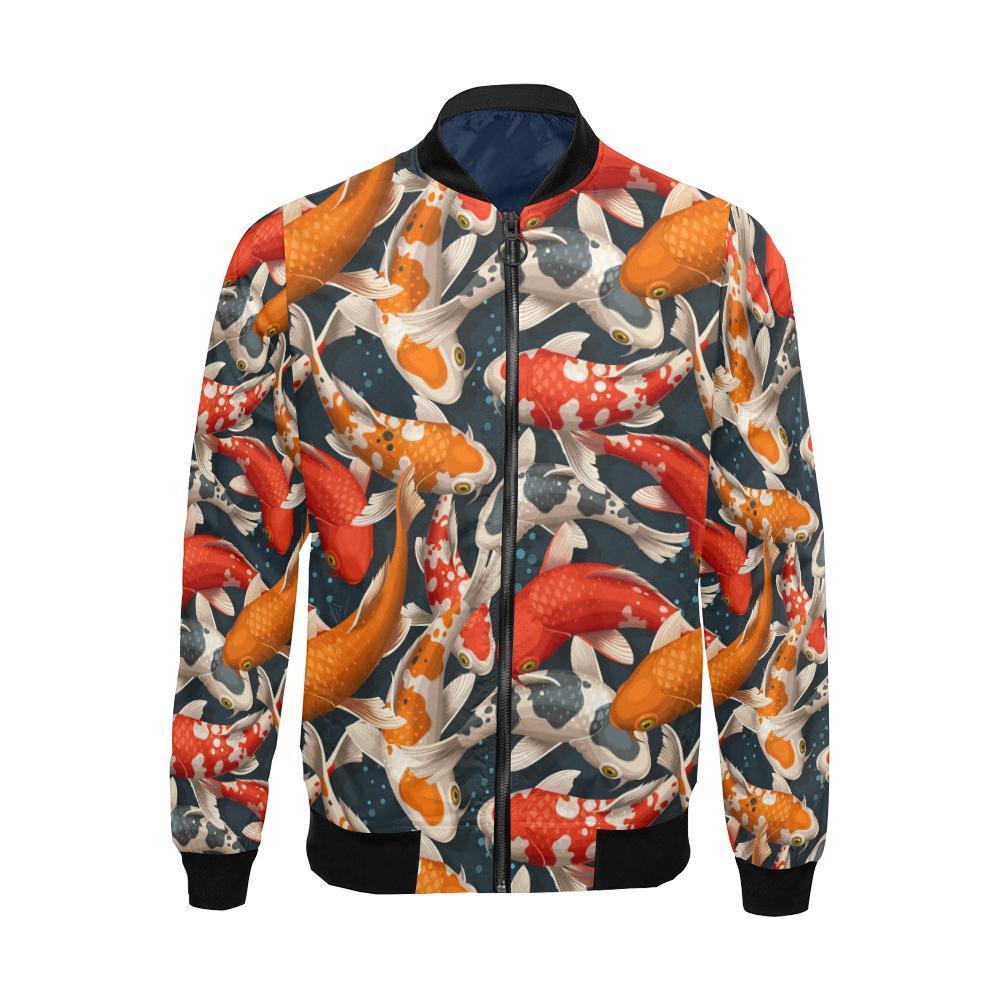 Koi Fish Pattern Print Men's Bomber Jacket-grizzshop