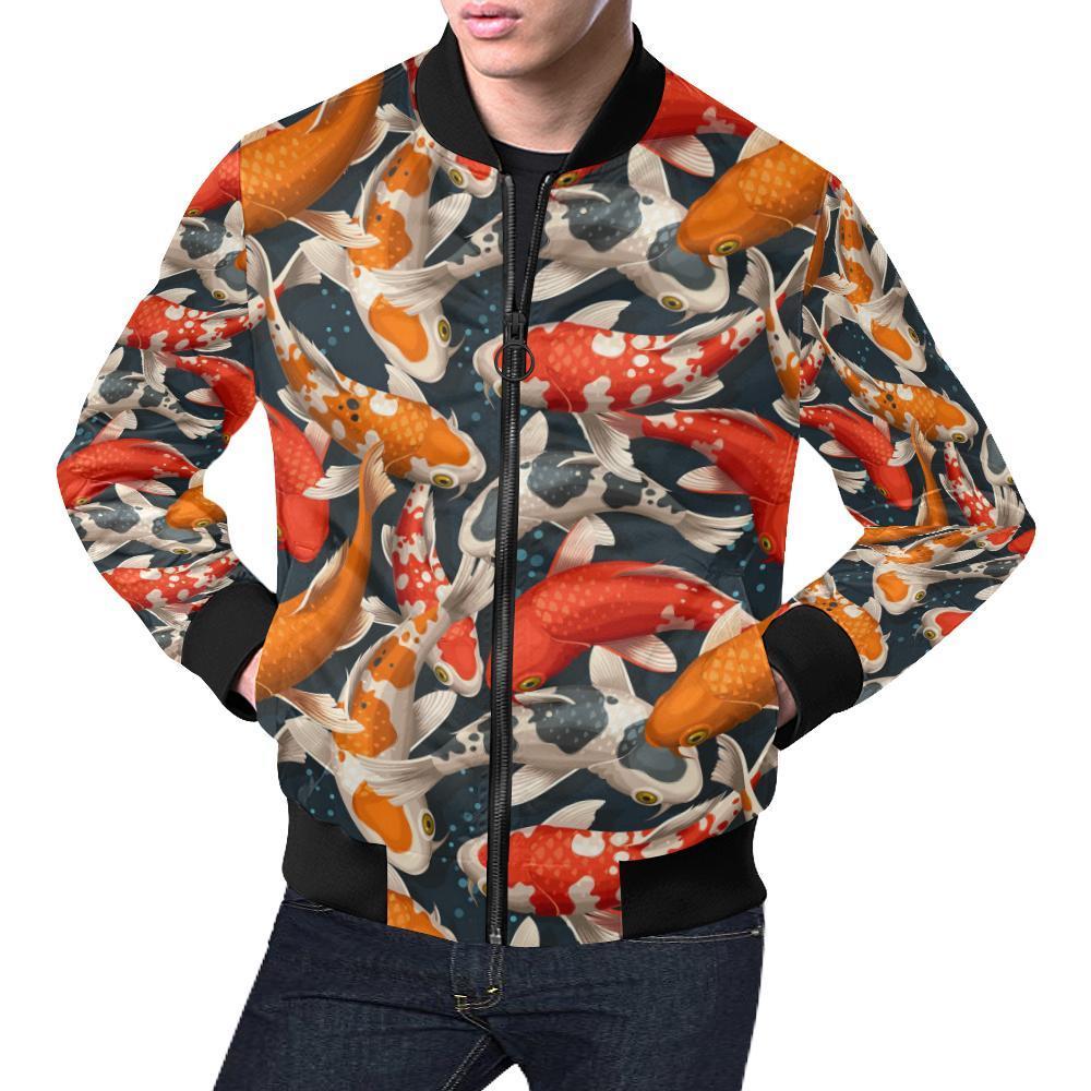 Koi Fish Pattern Print Men's Bomber Jacket-grizzshop
