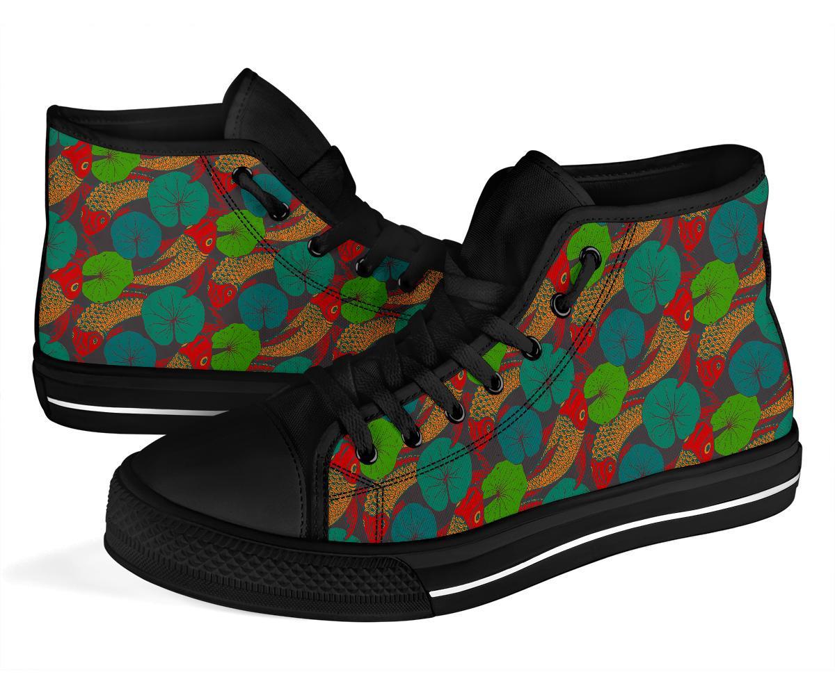 Koi Fish Print Pattern Men Women's High Top Shoes-grizzshop