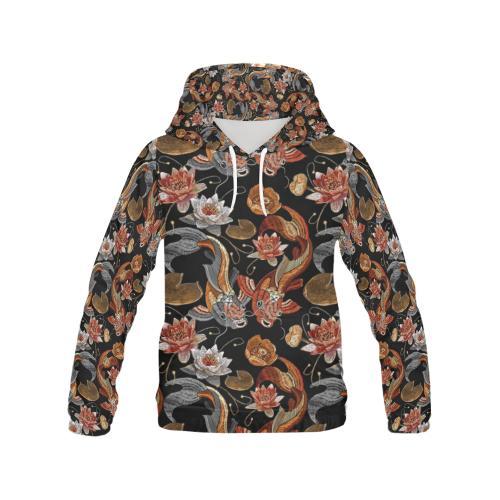 Koi Fish Crochet Lotus Pattern Print Women Pullover Hoodie-grizzshop