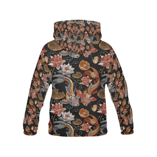 Koi Fish Crochet Lotus Pattern Print Women Pullover Hoodie-grizzshop