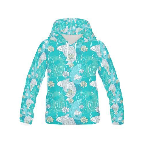 Koi Fish Lotus Pattern Print Men Pullover Hoodie-grizzshop