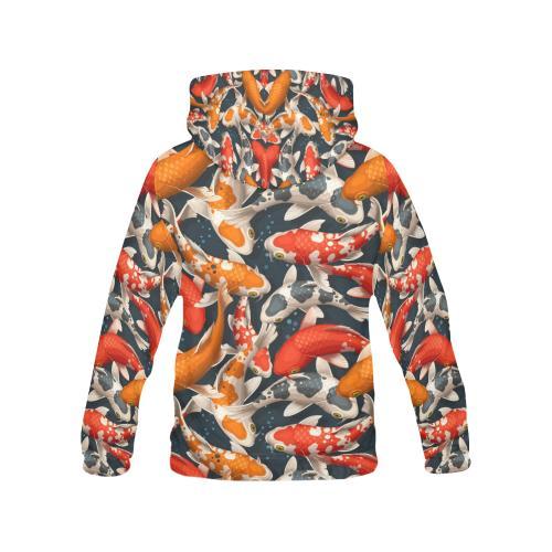 Koi Fish Pattern Print Women Pullover Hoodie-grizzshop