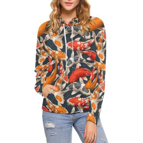 Koi Fish Pattern Print Women Pullover Hoodie-grizzshop
