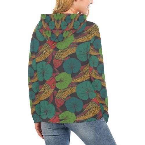 Koi Fish Print Pattern Women Pullover Hoodie-grizzshop