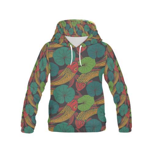Koi Fish Print Pattern Women Pullover Hoodie-grizzshop