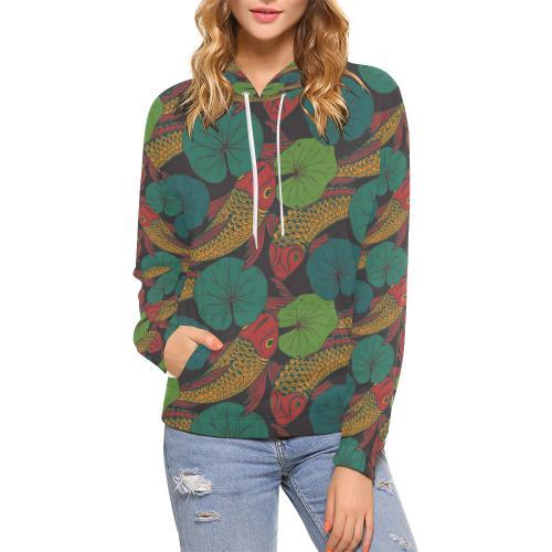 Koi Fish Print Pattern Women Pullover Hoodie-grizzshop