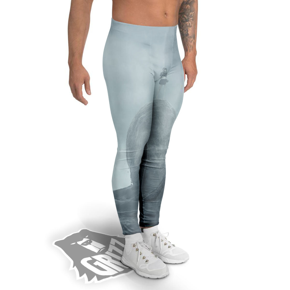 Kraken And Girl On Sea Print Men's Leggings-grizzshop