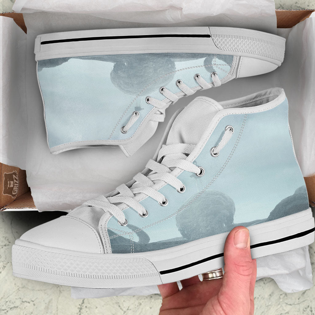 Kraken And Girl On Sea Print White High Top Shoes-grizzshop