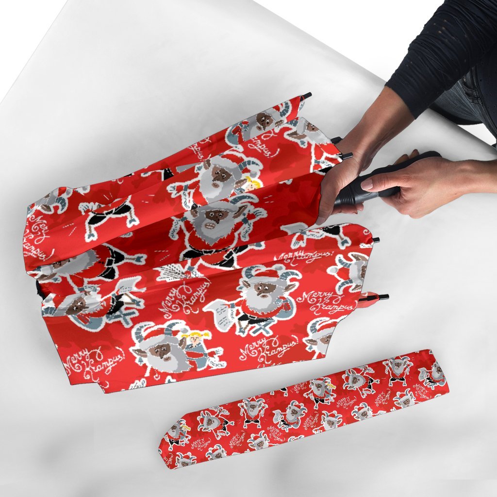 Krampus Christmas Print Pattern Automatic Foldable Umbrella-grizzshop