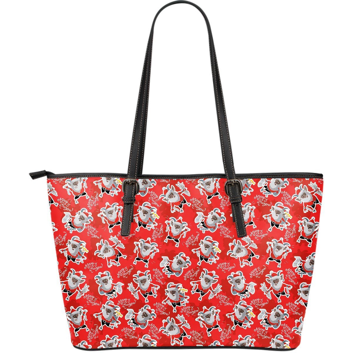 Krampus Christmas Print Pattern Leather Tote Bag-grizzshop