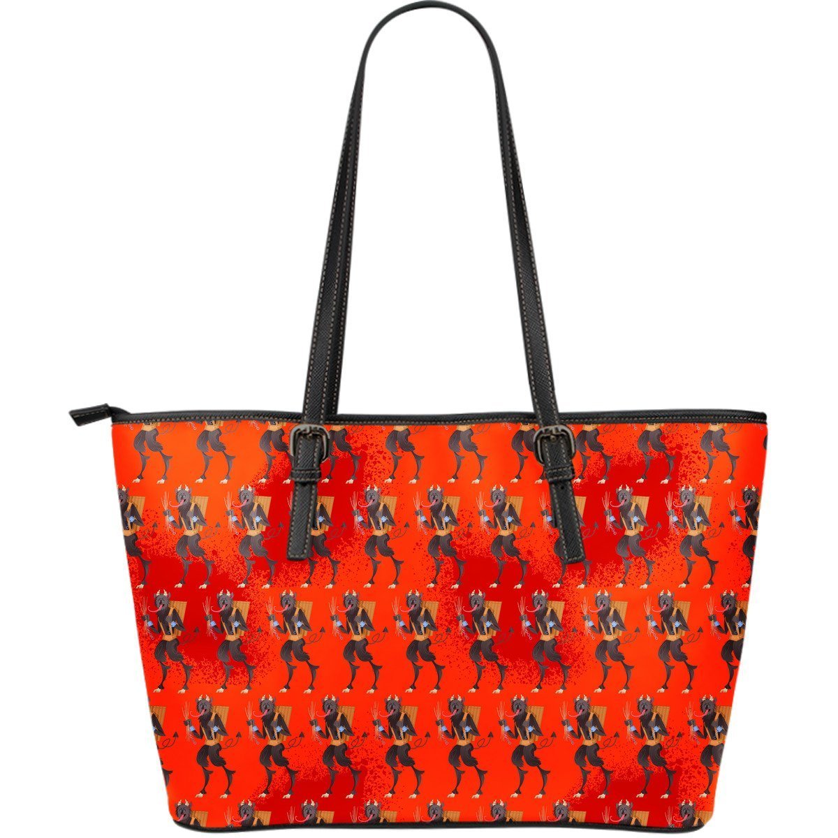 Krampus Pattern Print Leather Tote Bag-grizzshop