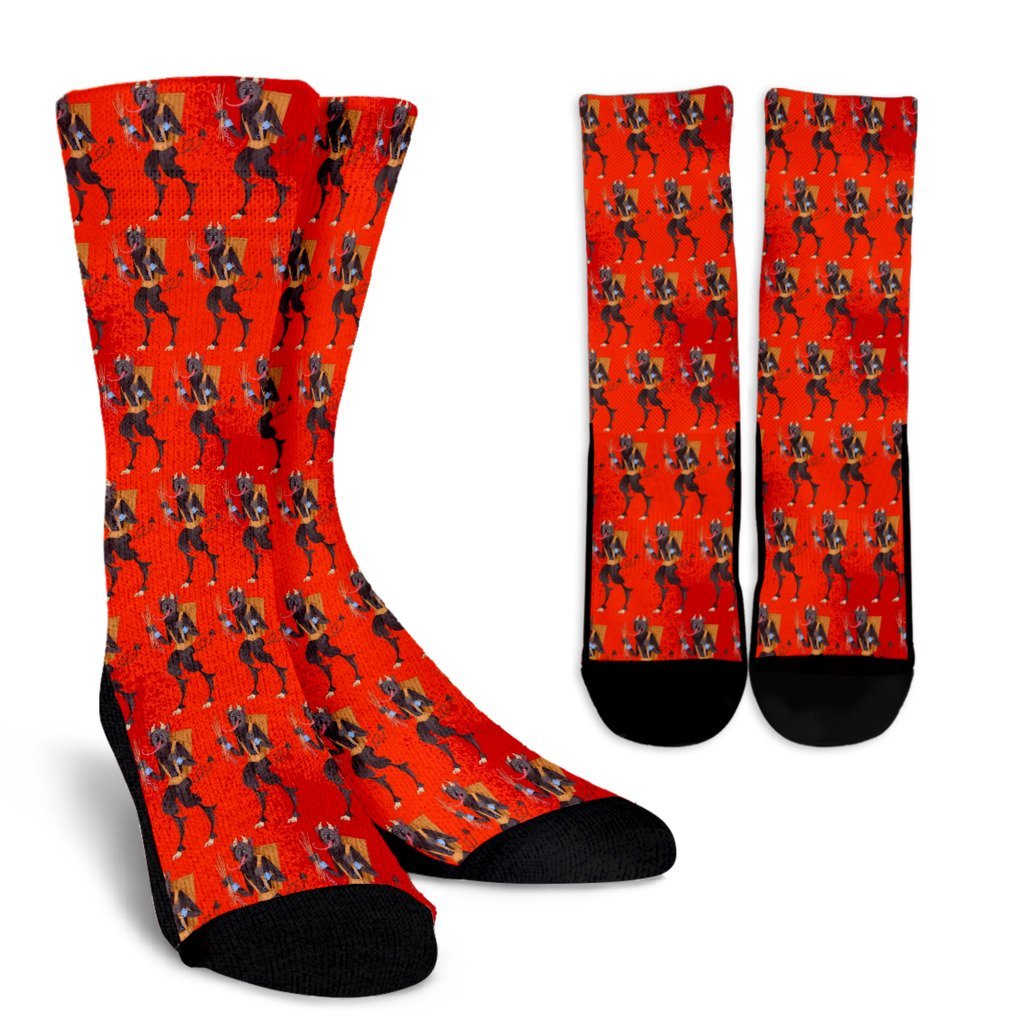 Krampus Pattern Print Unisex Crew Socks-grizzshop