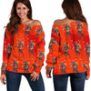 Krampus Pattern Print Women Off Shoulder Sweatshirt-grizzshop