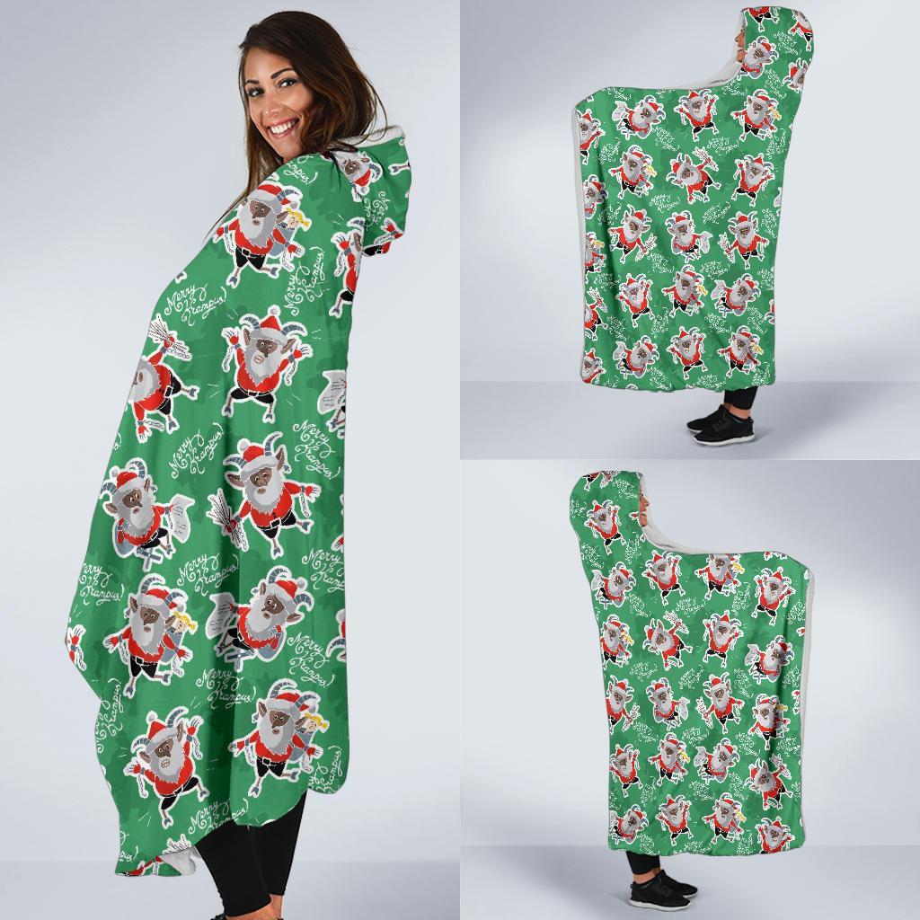 Krampus Print Pattern Hooded Blanket-grizzshop
