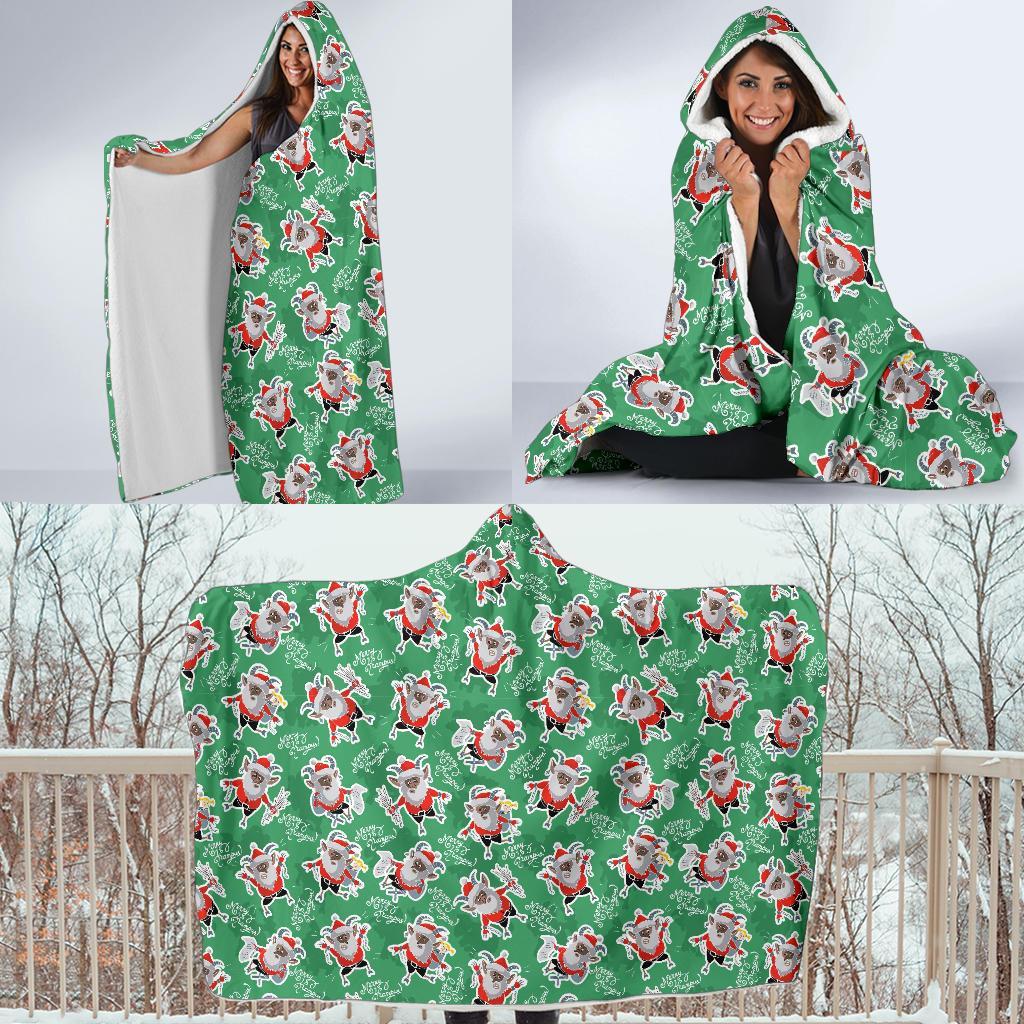 Krampus Print Pattern Hooded Blanket-grizzshop