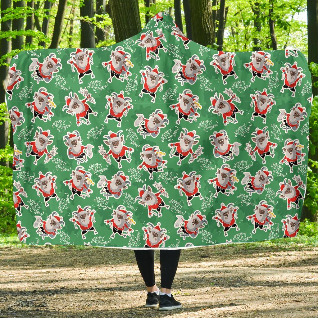 Krampus Print Pattern Hooded Blanket-grizzshop