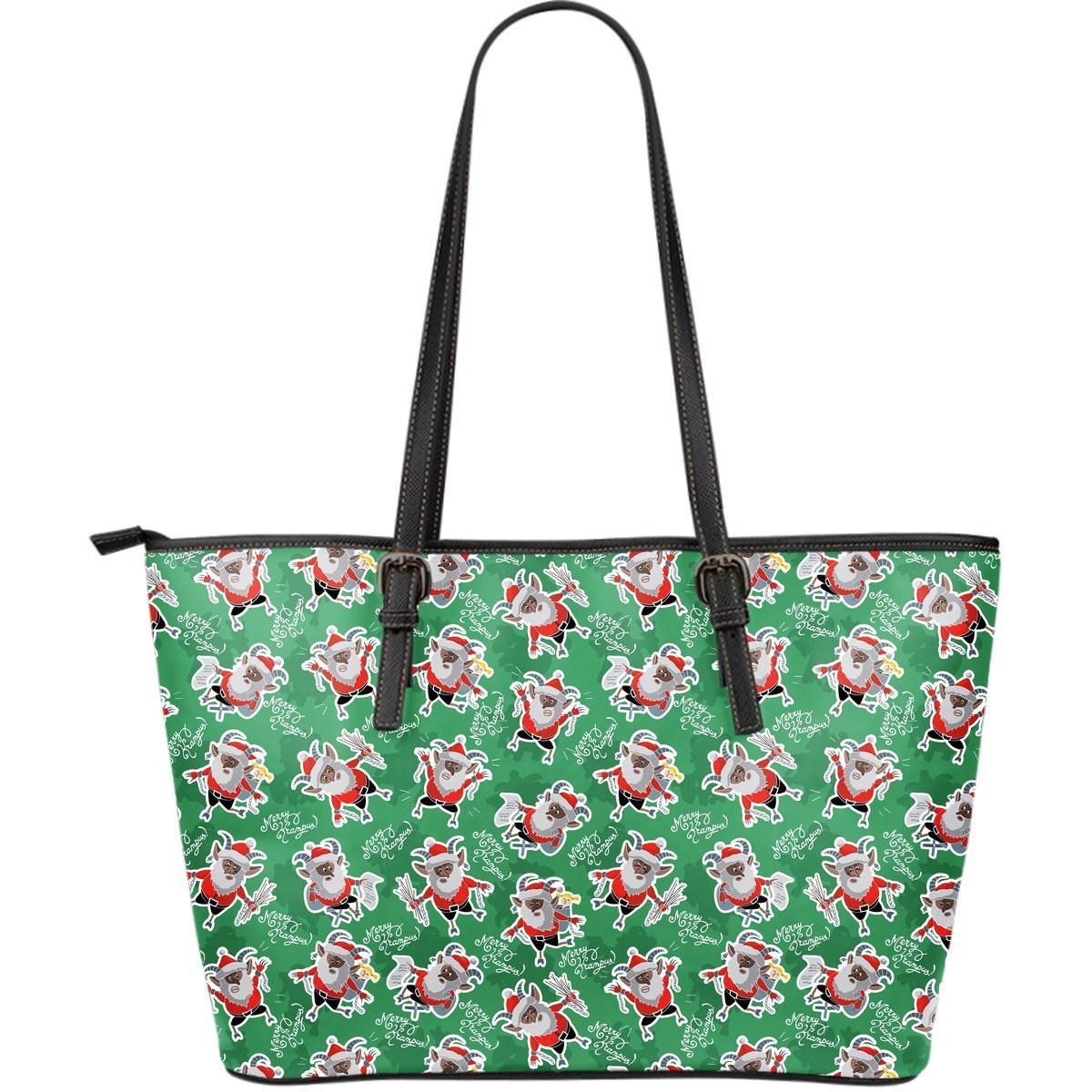 Krampus Print Pattern Leather Tote Bag-grizzshop