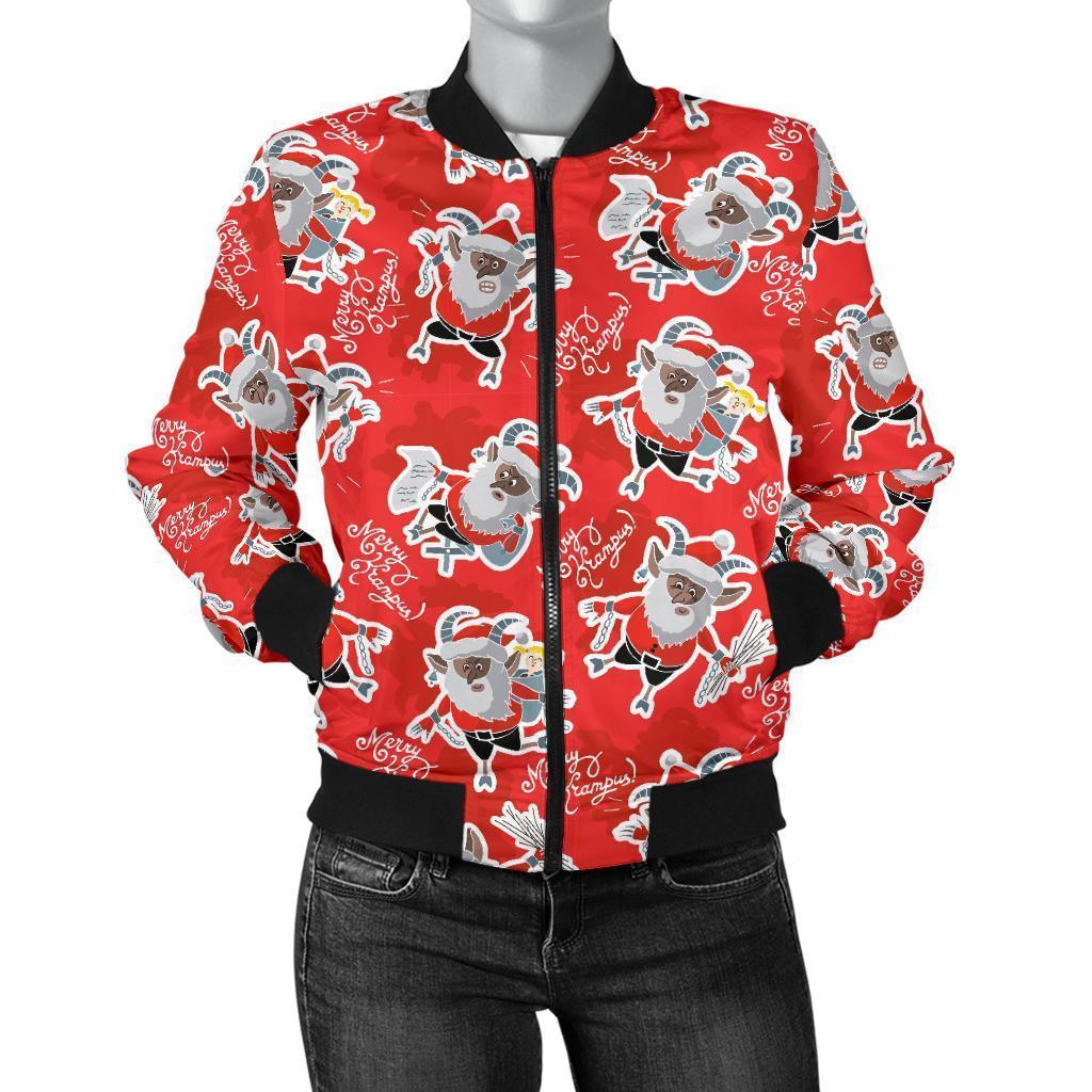 Krampus Christmas Print Pattern Women Casual Bomber Jacket-grizzshop