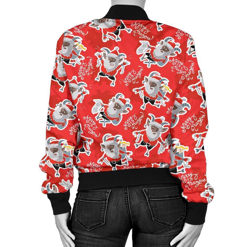 Krampus Christmas Print Pattern Women Casual Bomber Jacket-grizzshop