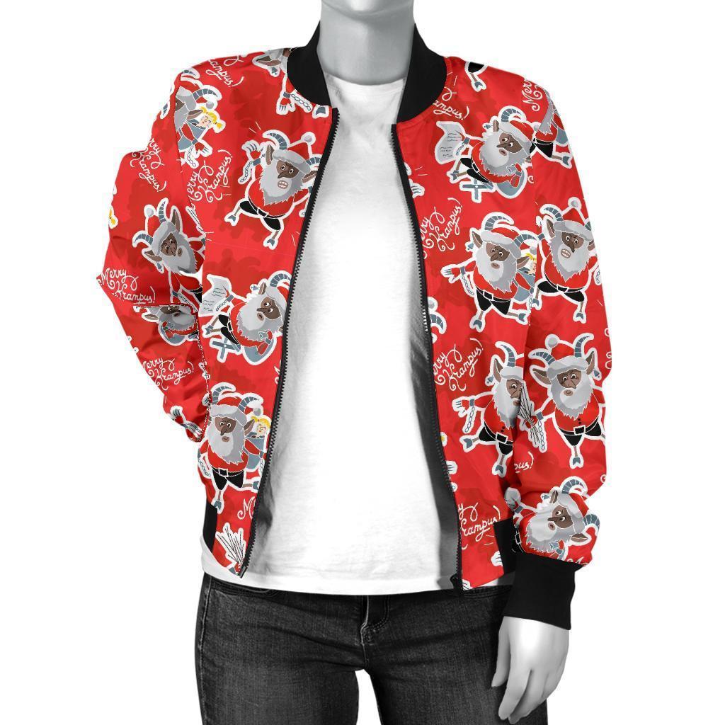 Krampus Christmas Print Pattern Women Casual Bomber Jacket-grizzshop