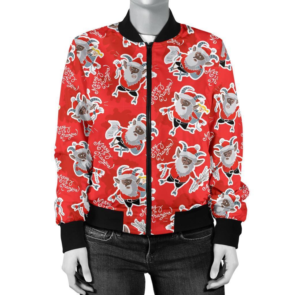 Krampus Christmas Print Pattern Women Casual Bomber Jacket-grizzshop