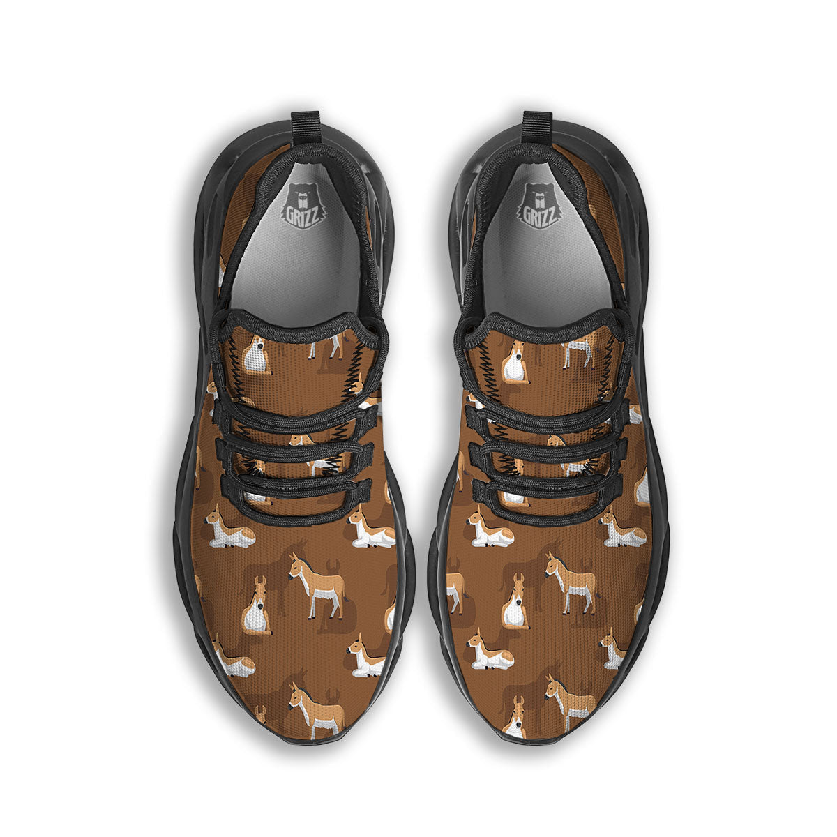 Kulan Donkey Cartoon Print Pattern Black Running Shoes-grizzshop