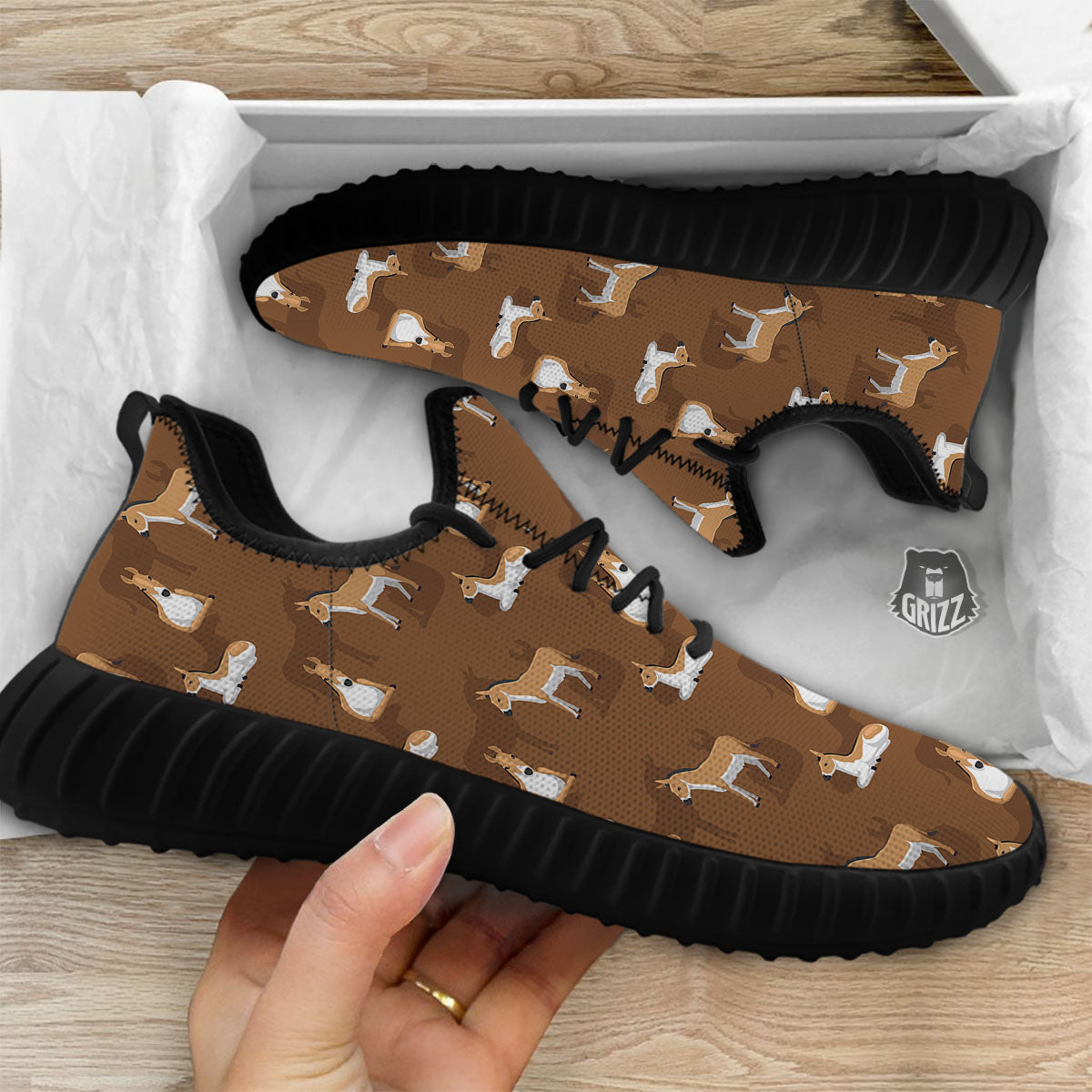 Kulan Donkey Cartoon Print Pattern Black Walking Shoes-grizzshop