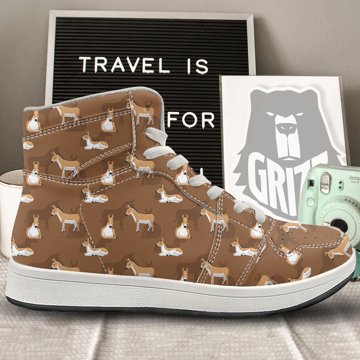 Kulan Donkey Cartoon Print Pattern High Top Sneakers-grizzshop