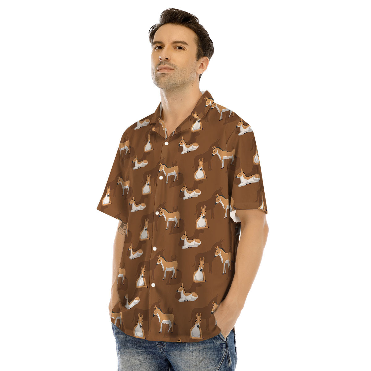 Kulan Donkey Cartoon Print Pattern Men's Hawaiian Shirt-grizzshop