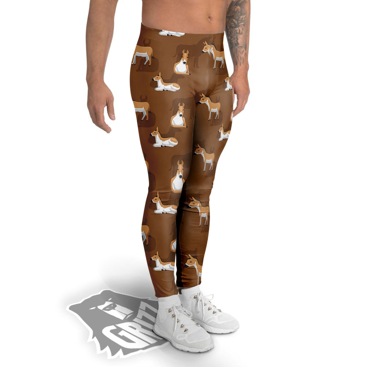 Kulan Donkey Cartoon Print Pattern Men's Leggings-grizzshop