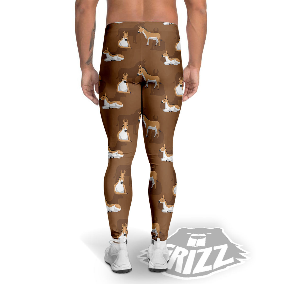 Kulan Donkey Cartoon Print Pattern Men's Leggings-grizzshop