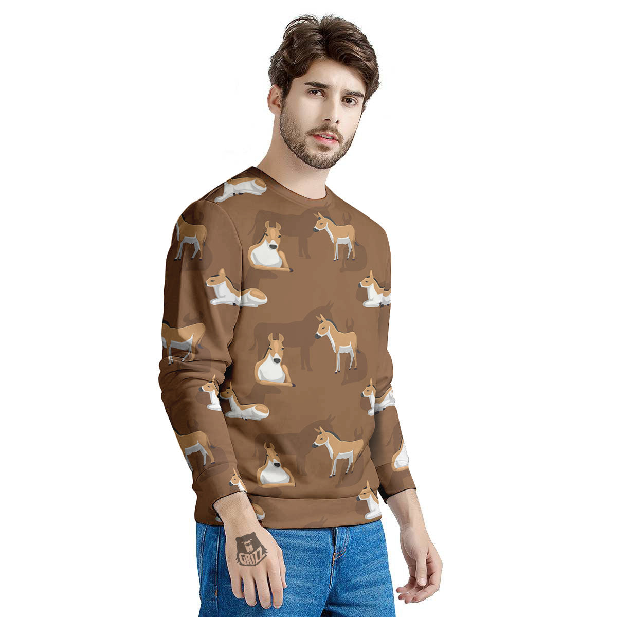 Kulan Donkey Cartoon Print Pattern Men's Sweatshirt-grizzshop
