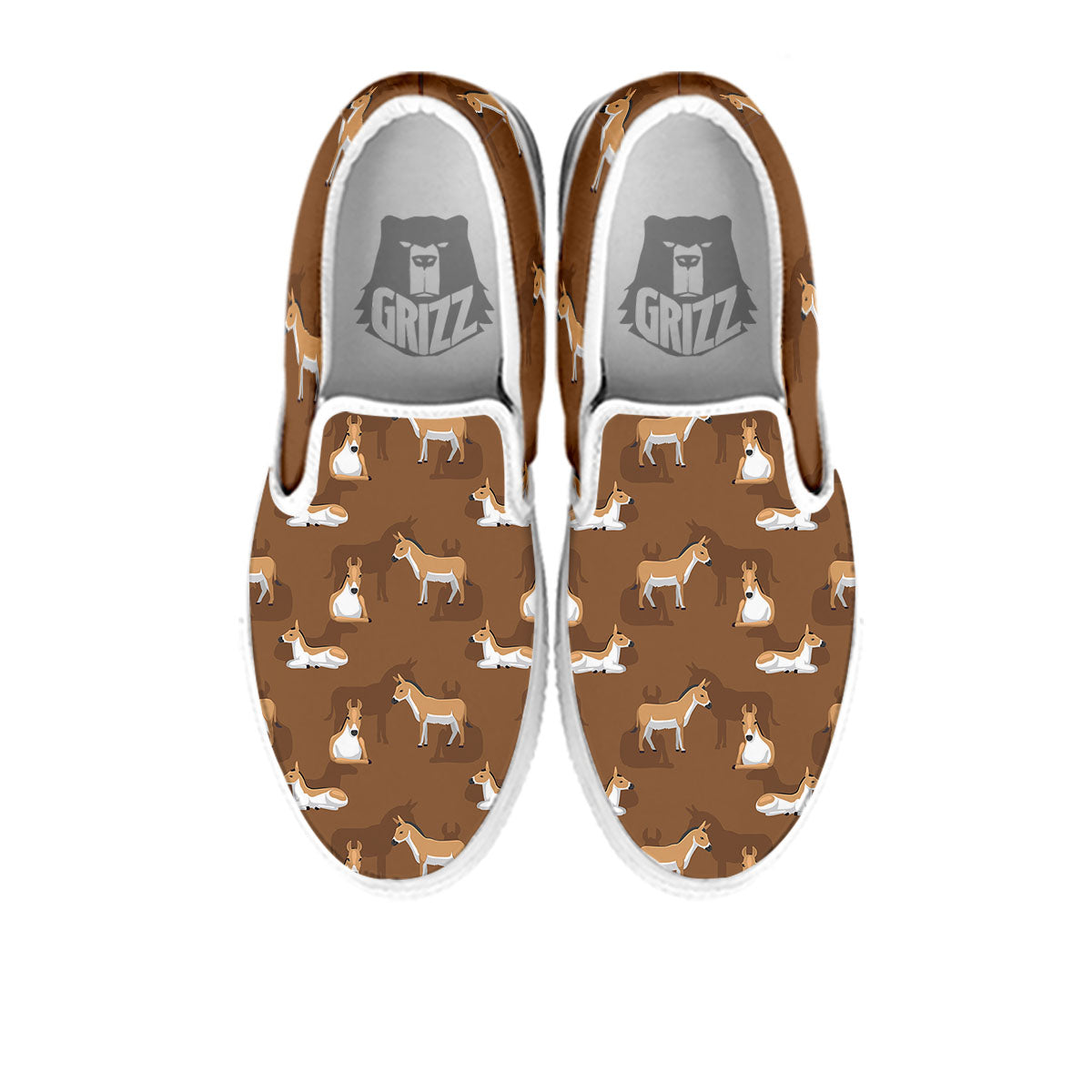 Kulan Donkey Cartoon Print Pattern White Slip On Shoes-grizzshop