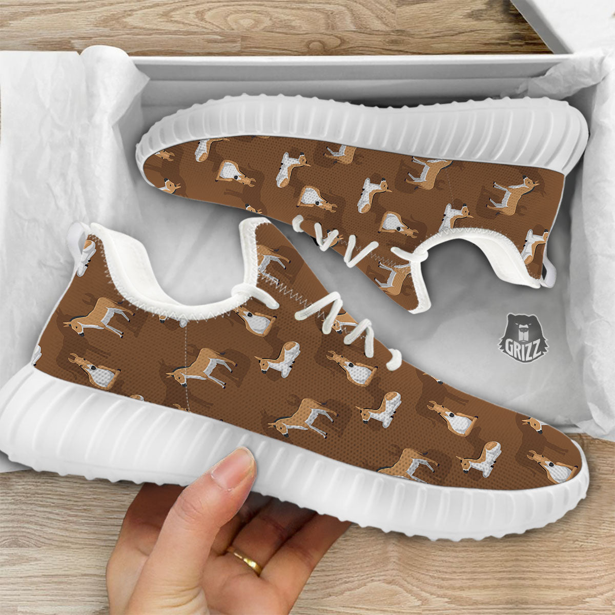 Kulan Donkey Cartoon Print Pattern White Walking Shoes-grizzshop