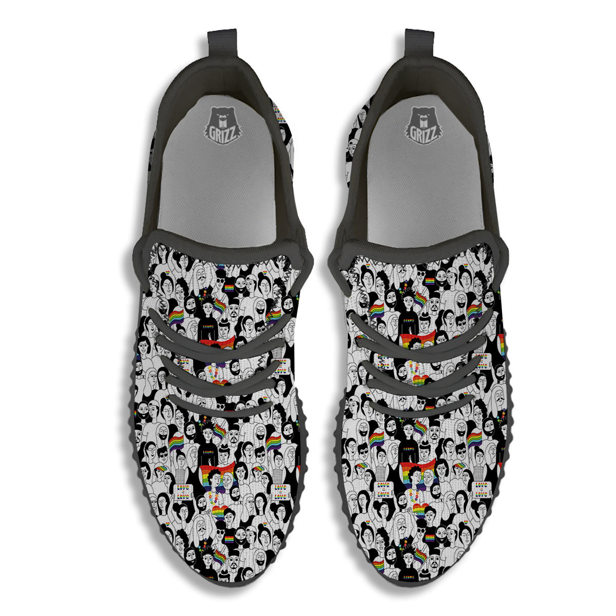 LGBT Doodle Pride Parade Print Pattern Black Walking Shoes-grizzshop