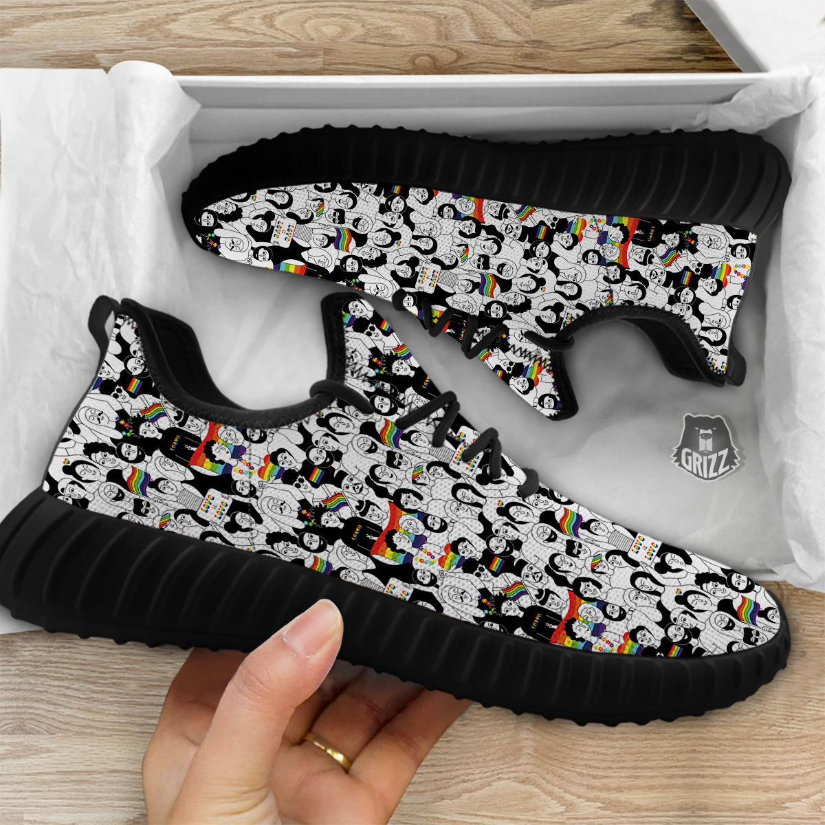 LGBT Doodle Pride Parade Print Pattern Black Walking Shoes-grizzshop