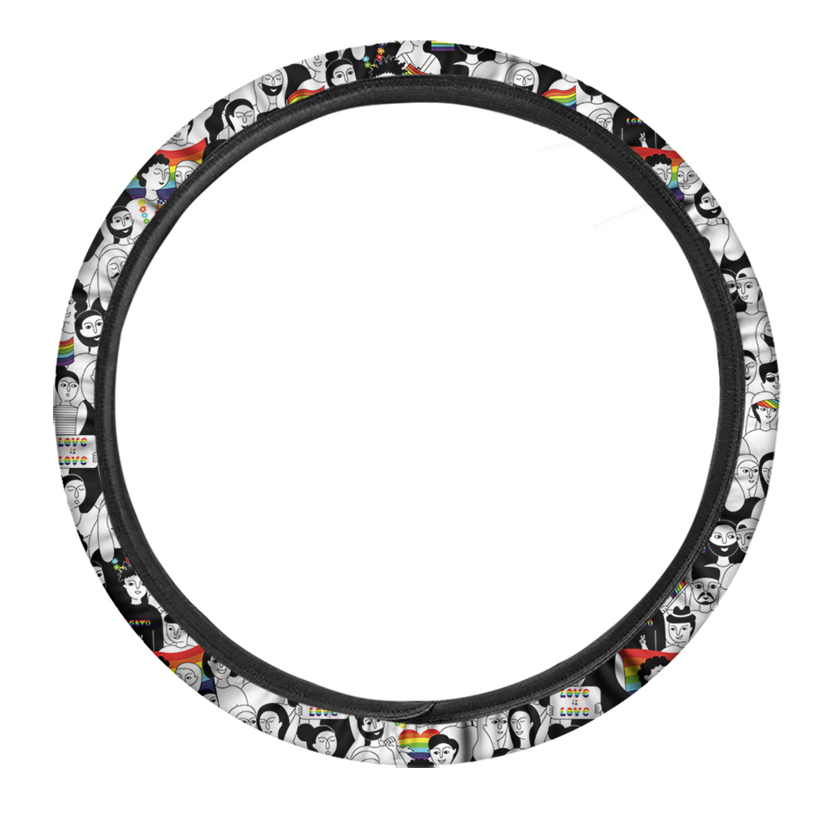 LGBT Doodle Pride Parade Print Pattern Car Steering Wheel Cover-grizzshop