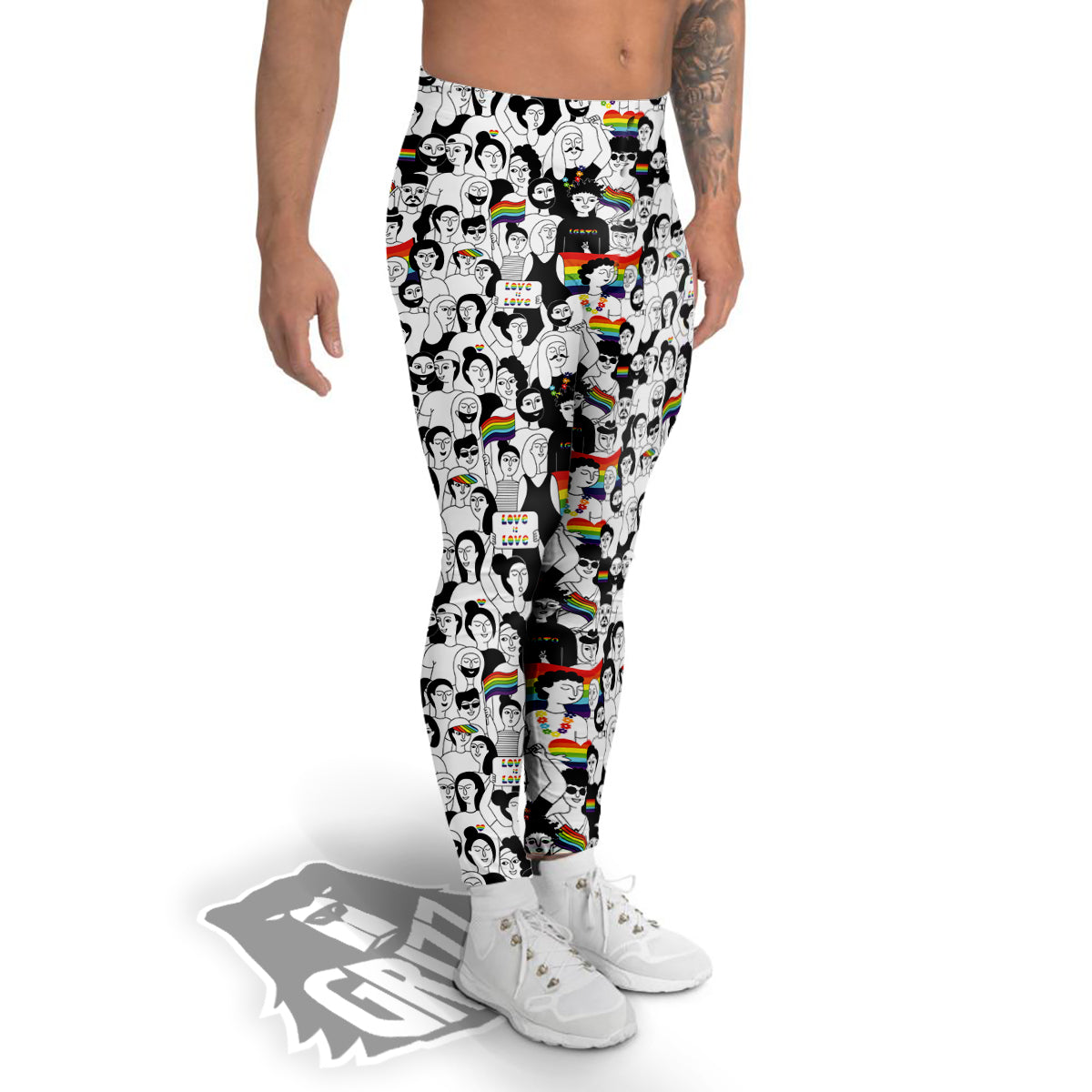 LGBT Doodle Pride Parade Print Pattern Men's Leggings-grizzshop