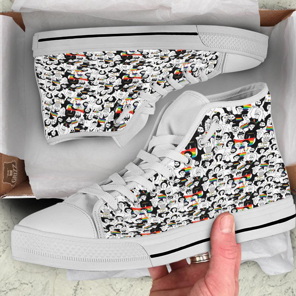 LGBT Doodle Pride Parade Print Pattern White High Top Shoes-grizzshop