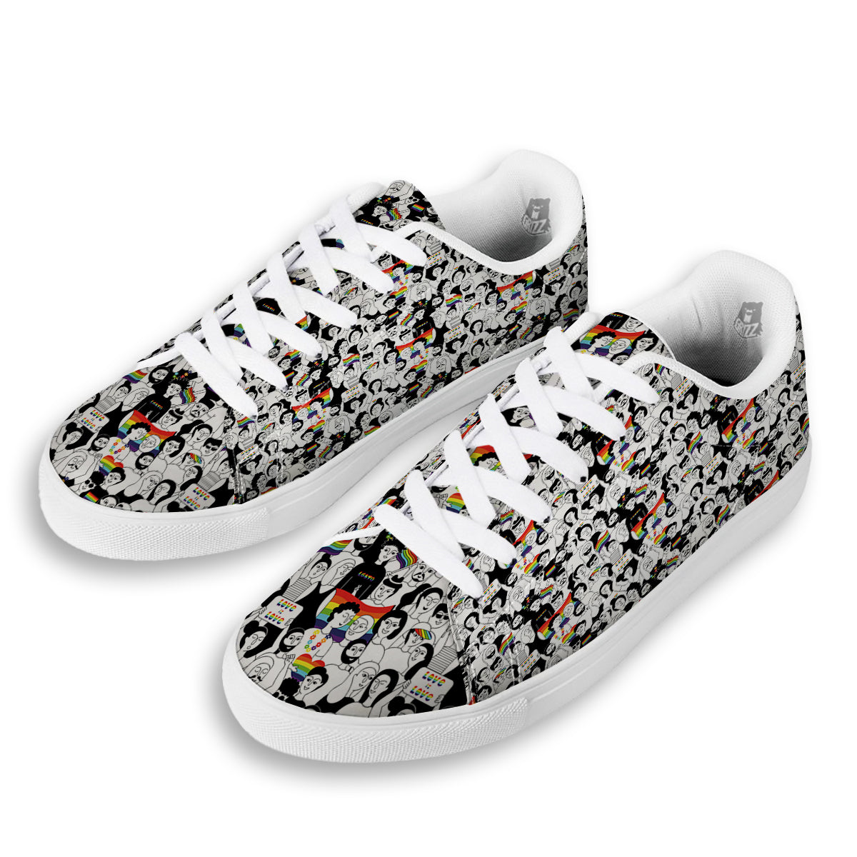 LGBT Doodle Pride Parade Print Pattern White Low Top Sneakers-grizzshop