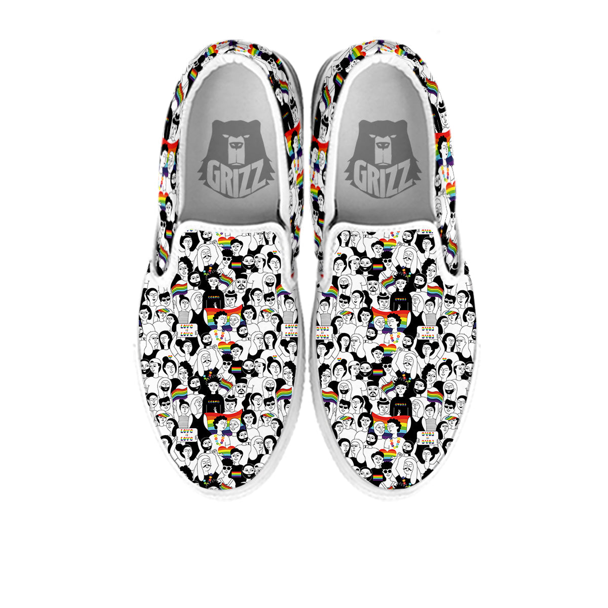 LGBT Doodle Pride Parade Print Pattern White Slip On Shoes-grizzshop