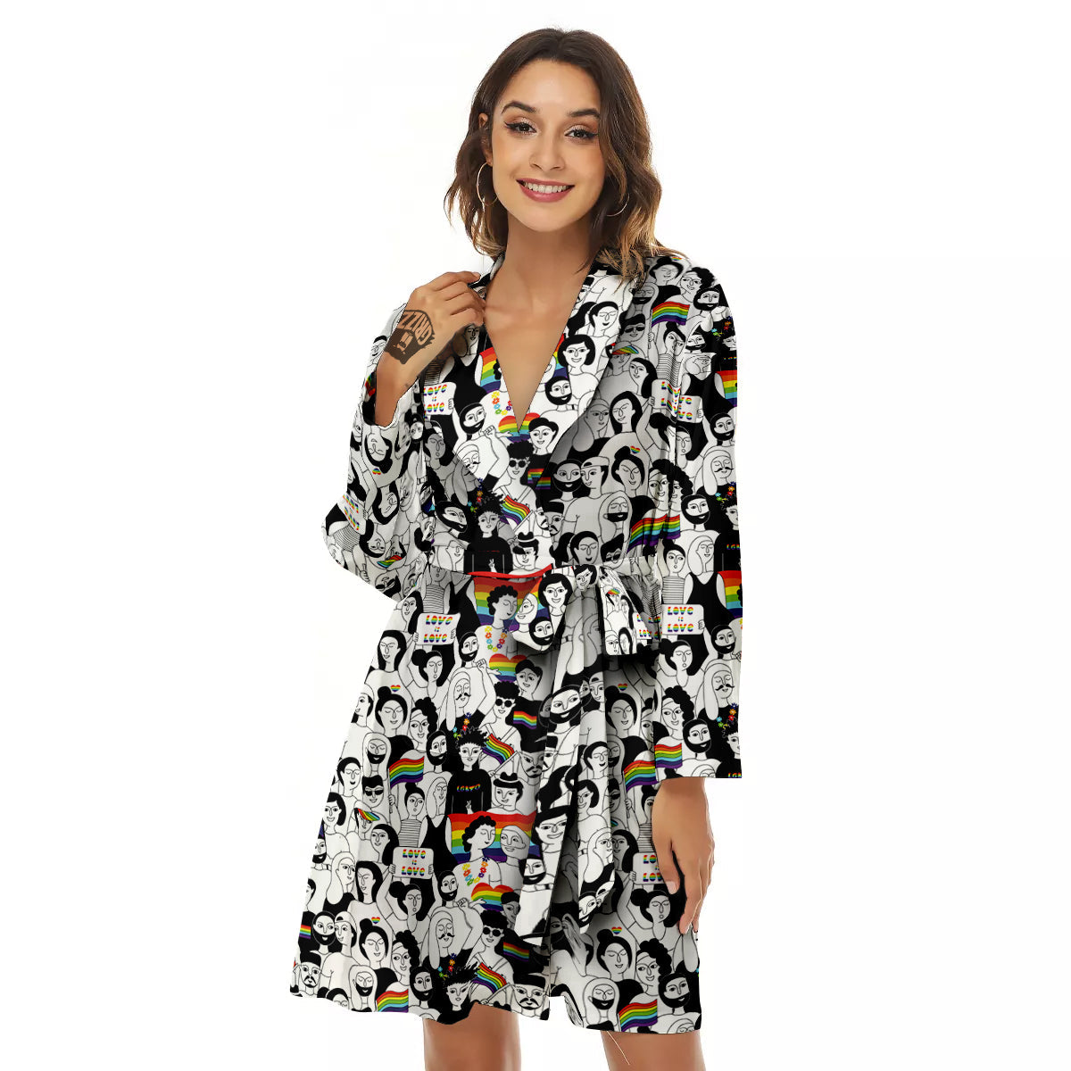 LGBT Doodle Pride Parade Print Pattern Women's Robe-grizzshop