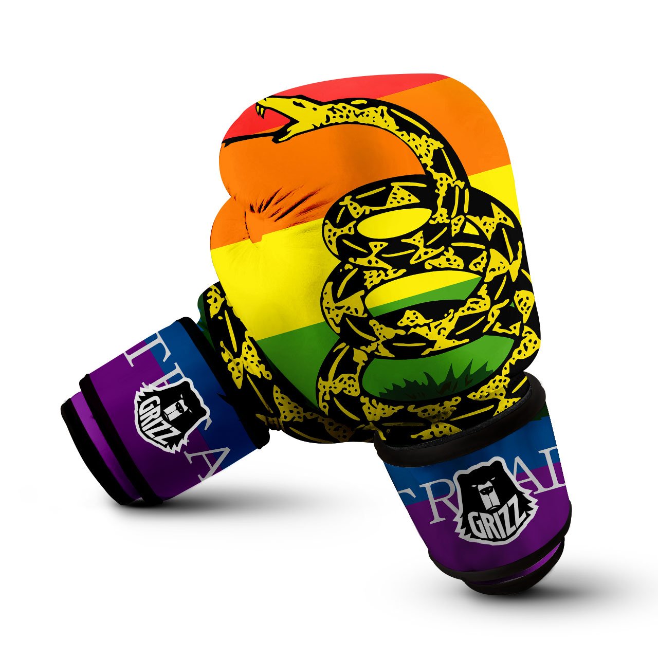 LGBT Gadsden Rainbow Flag Print Boxing Gloves-grizzshop