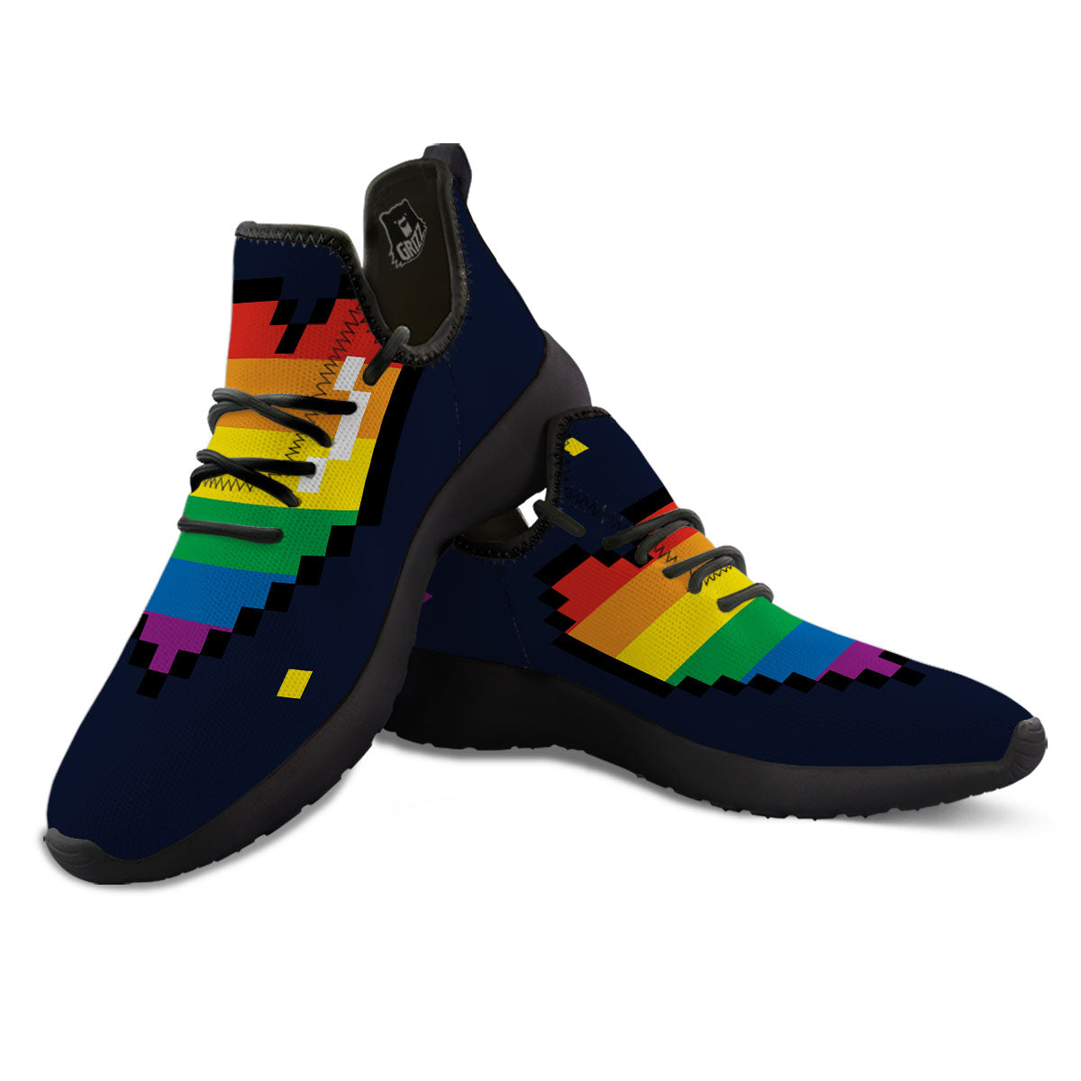 LGBT Pride 8 Bit Rainbow Pixel Heart Black Athletic Shoes-grizzshop