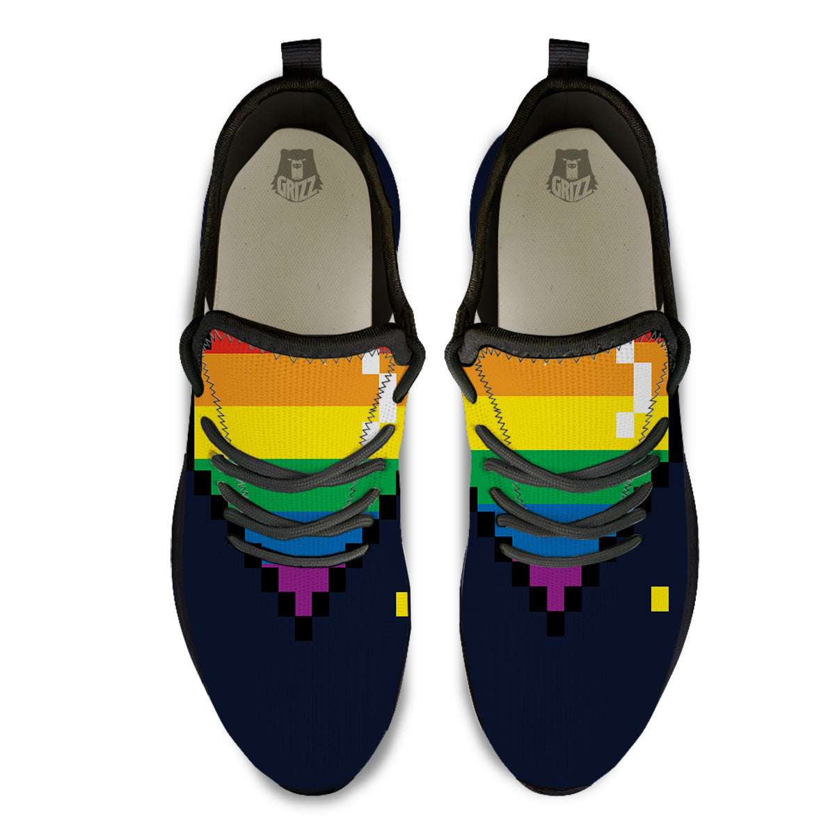 LGBT Pride 8 Bit Rainbow Pixel Heart Black Athletic Shoes-grizzshop
